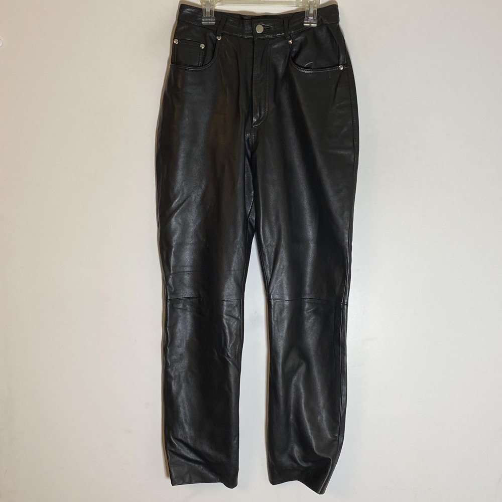 SAGUARO Pants Womens 6 Black Genuine Leather Straight Leg Motorcyle Y2K Biker